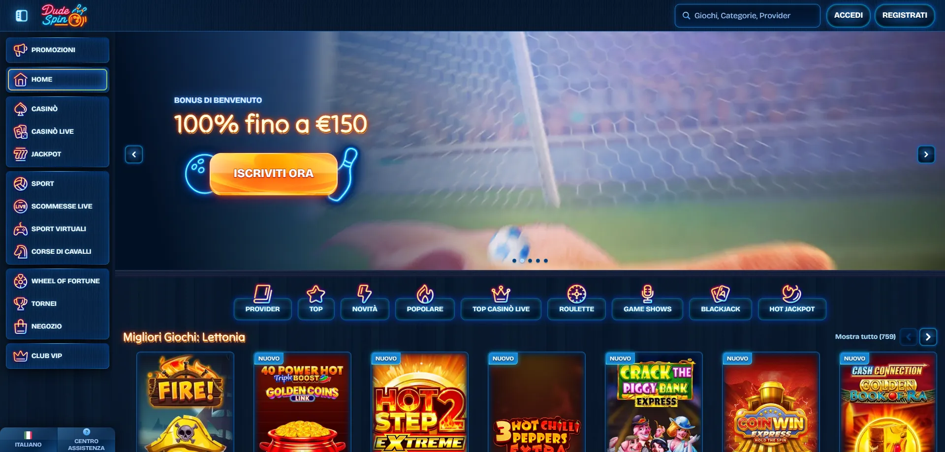 Interfaccia notturna di Dudespin Casino ottimizzata per mobile